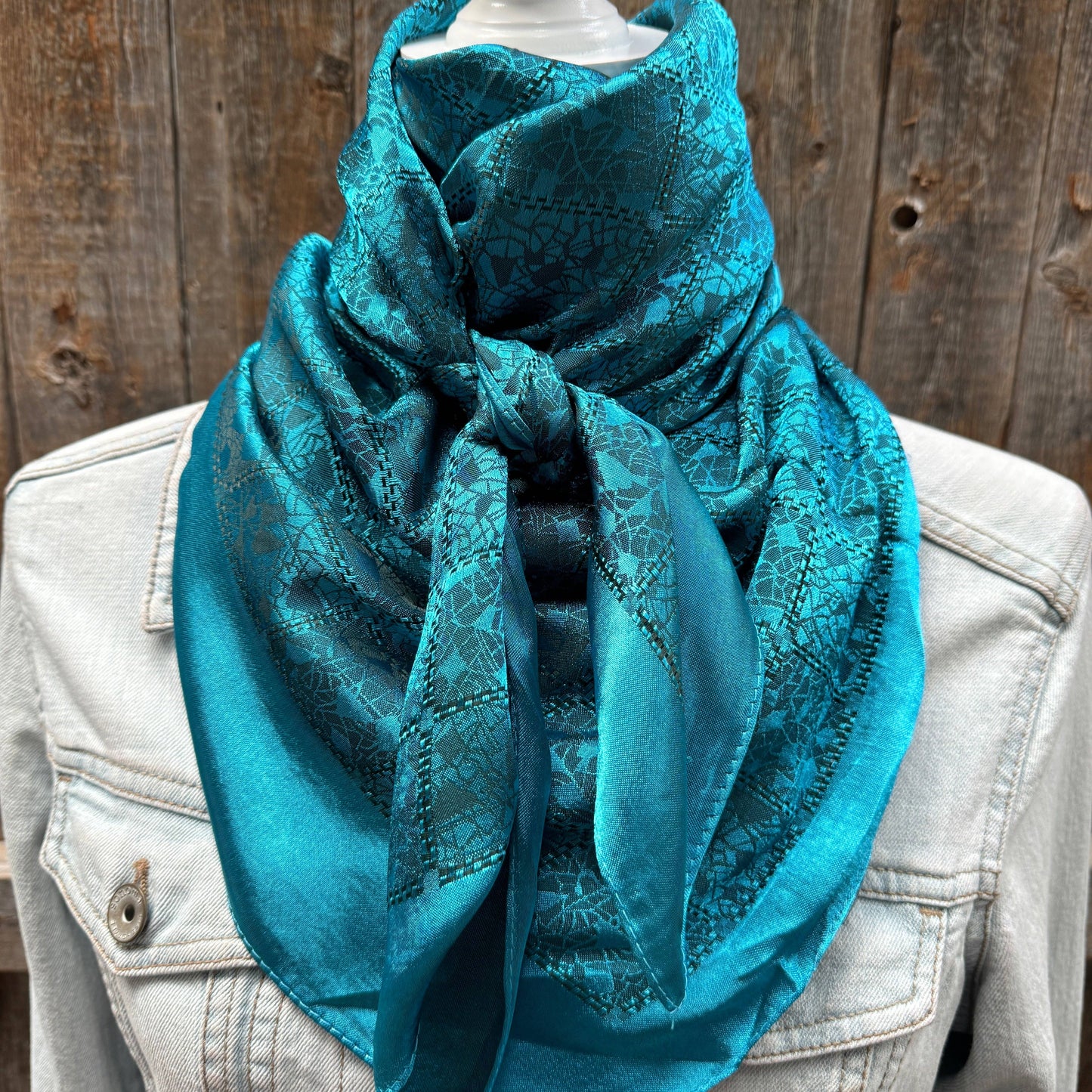 Rodeo Drive - 35X35" Teal Jacquard Wild Rag / Scarf WR4087