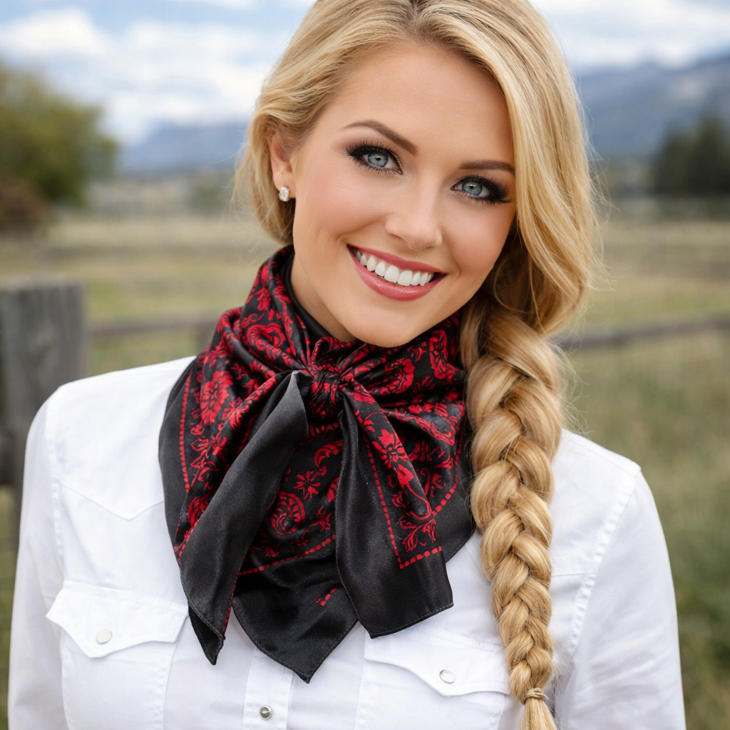 Rodeo Drive - 35X35" Black and Red Floral Paisley Wild Rag / Scarf WR3445