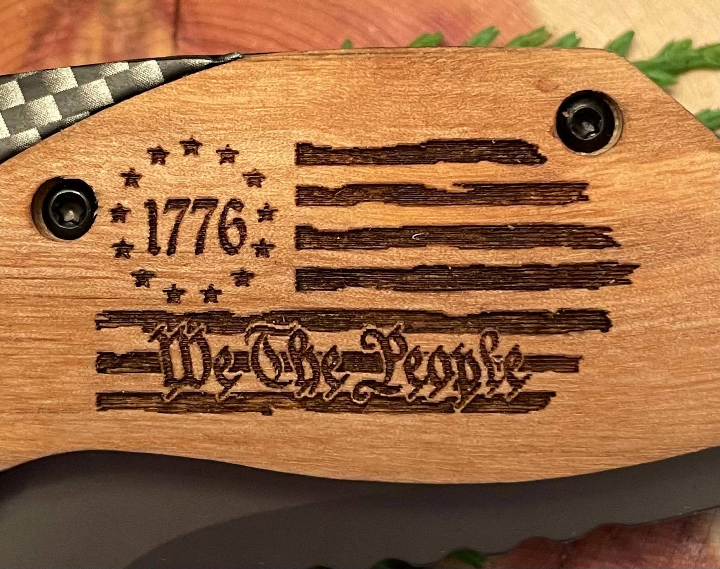 Quail Tail Laser Art - We The People Flag Knife