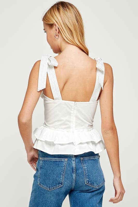 Strut & Bolt - Poplin Ruffle Sleeveless Top: RED