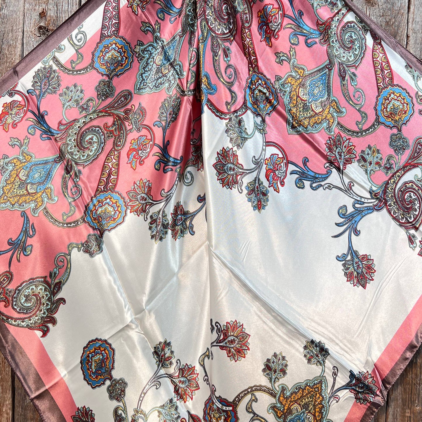 Rodeo Drive - 35X35" Pink & Brown Paisley Wild Rag/Scarf WR301