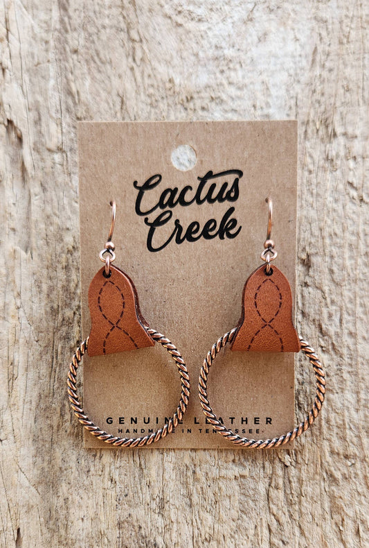 Cocklebur Clothing Co. - "Lari Dee"  Handmade Boot Stitch Leather & Rope Earrings