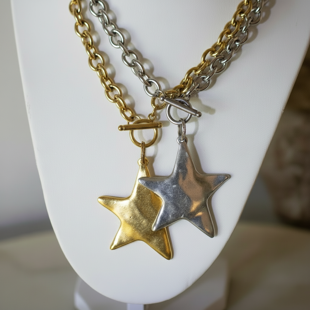 Deep South Originals Inc. - Starlight Toggle Necklace - Stainless Steel - Gold Silver Star: Gold