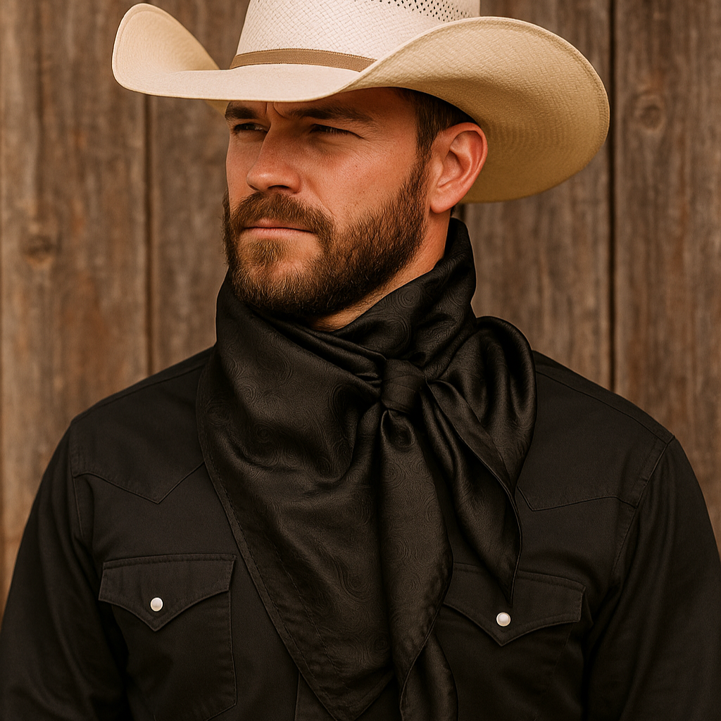 Rodeo Drive - 35X35" Black Jacquard Wild Rag / Scarf WR4009