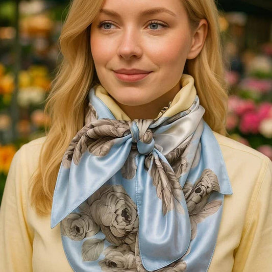 Rodeo Drive - 35X35" Pale Blue & Cream Floral Wild Rag/Scarf WR590