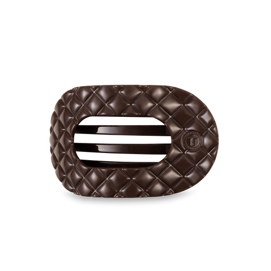 TELETIES - Flat Round Hair Clip | Medium | Truly Taupe Quilted