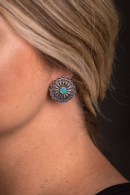 West & Co. - Burnished Silver Flower Concho Post Earring w/ Turquoise