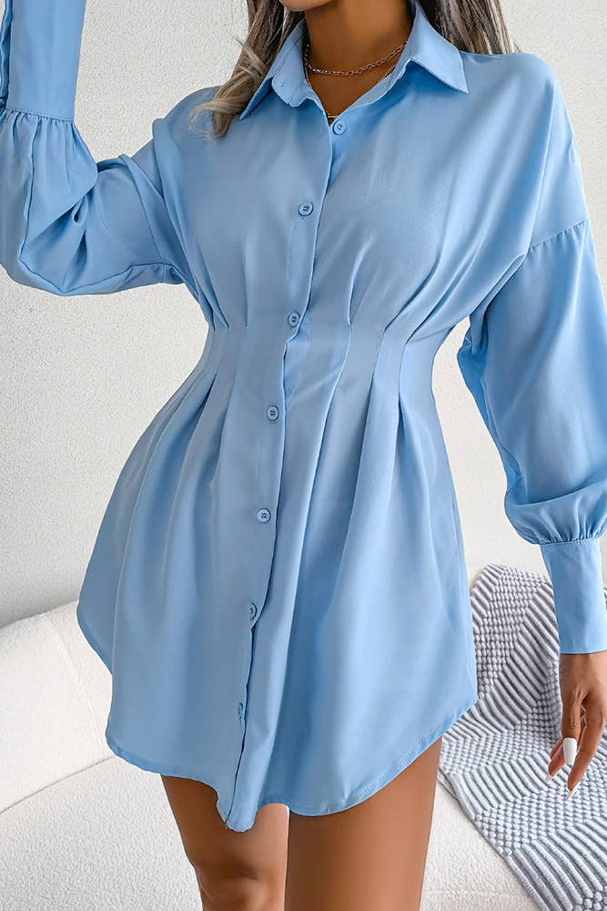 UNISHE - Plain Open Button High Waist Blouse Shirt Dress BJS026: White / S