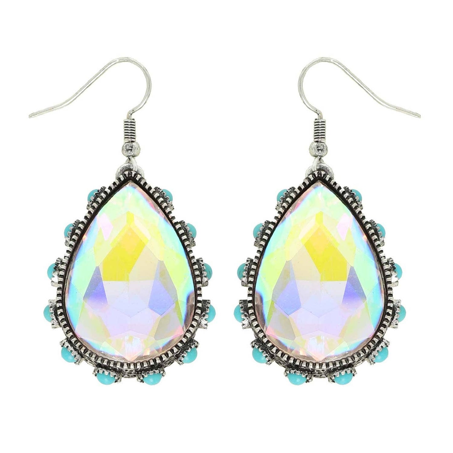 SP Sophia Collection - Western Teardrop Cut Gemstone Turquoise Earrings: Turquoise