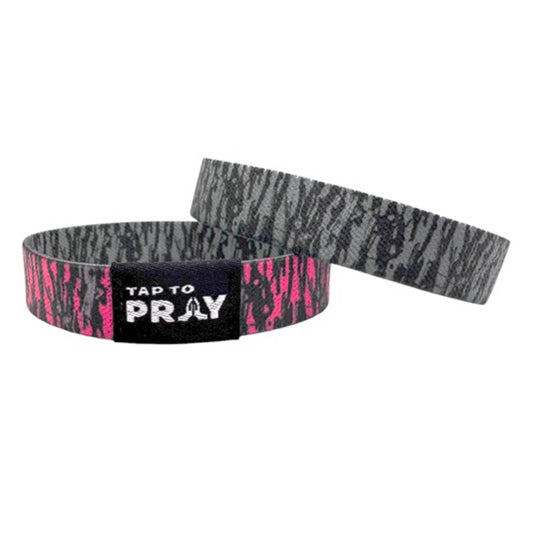Versible - Tap To Pray™ Wristbands - Tree Bark Camo Pink & Grey: Large