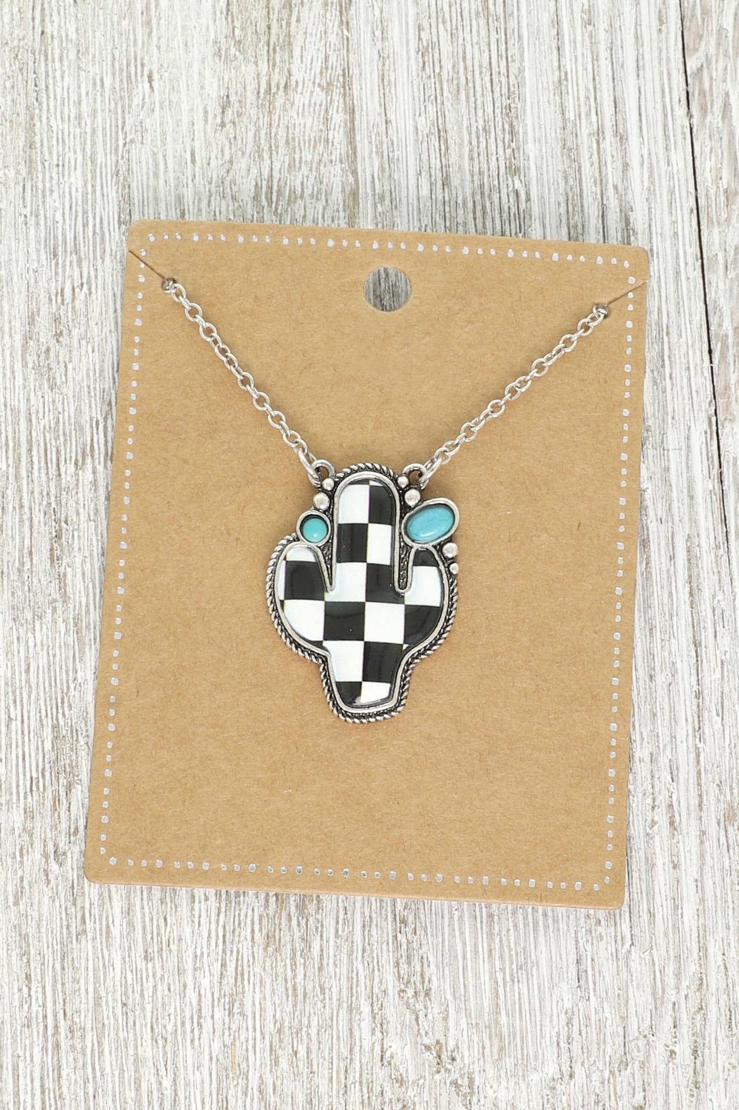 SP Sophia Collection - Western Checkerboard Cactus Pendant Necklace