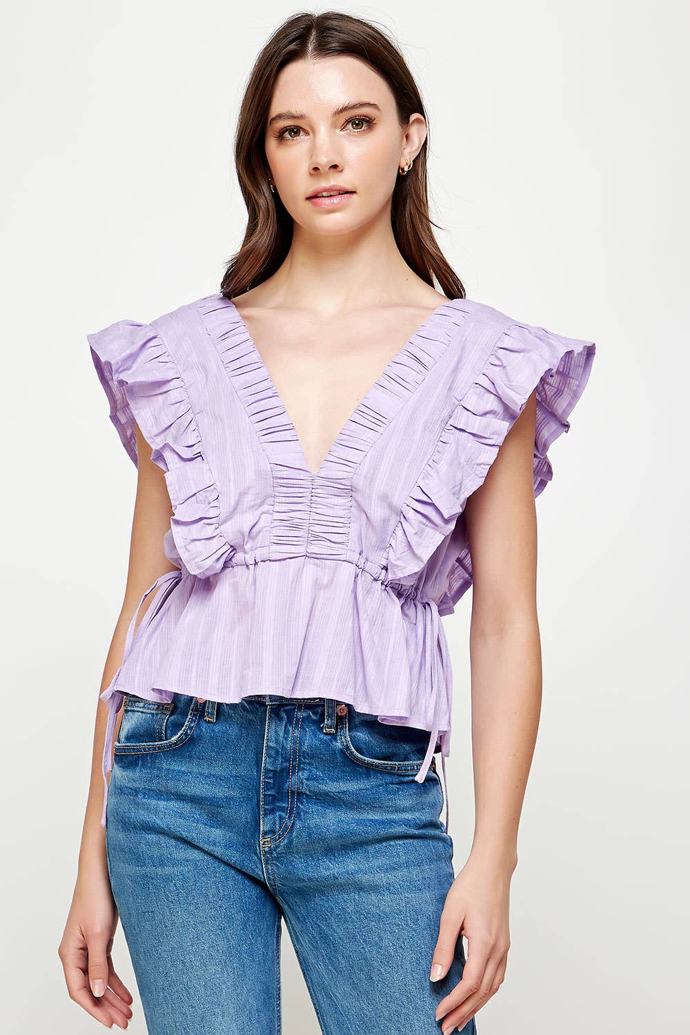 Strut & Bolt - Smocked Detail Ruffle Top: FLAMINGO PINK