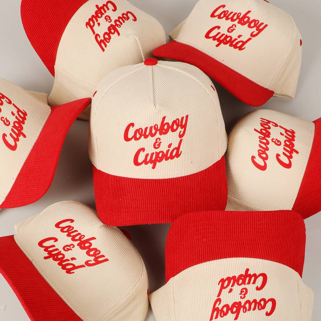 Fashion City - Cowboy & Cupid Two-Tone Corduroy 5-Panel Cap: Red / ONE SIZE