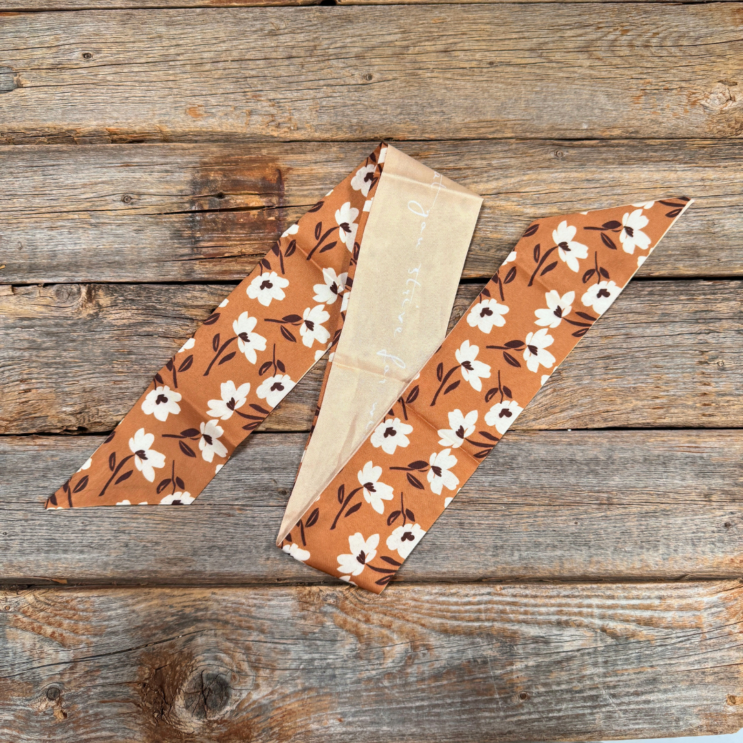 Rodeo Drive - Brown and Cream Western Skinny Mini Wild Rag Scarf / Cowgirl Necktie #TW123