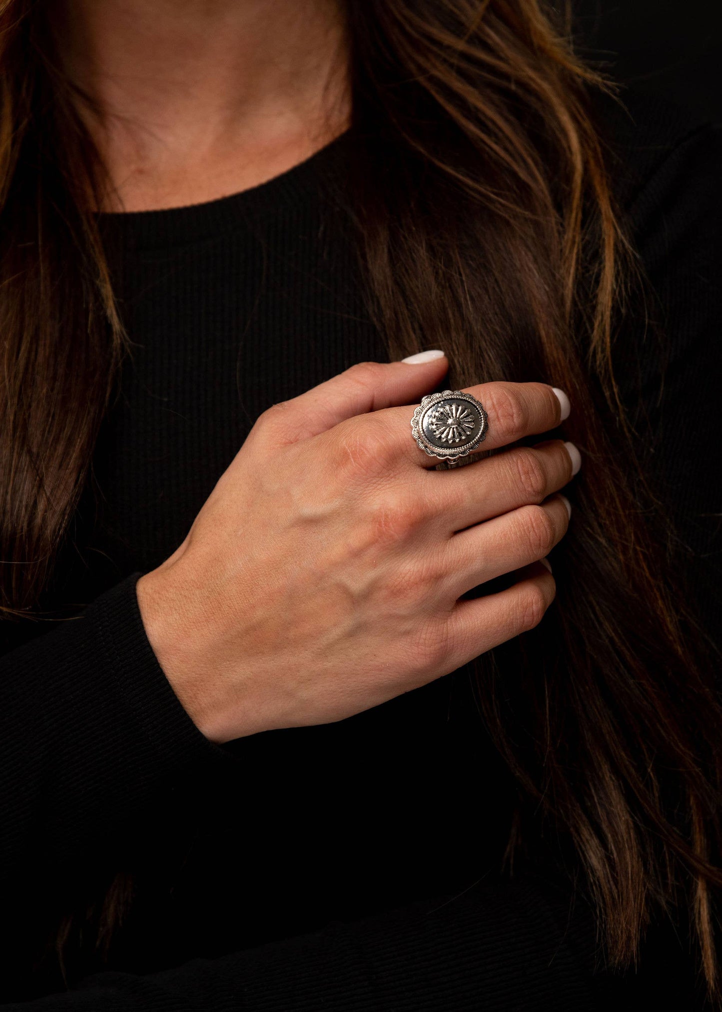 West & Co. - Adjustable Silver Oval Concho Ring