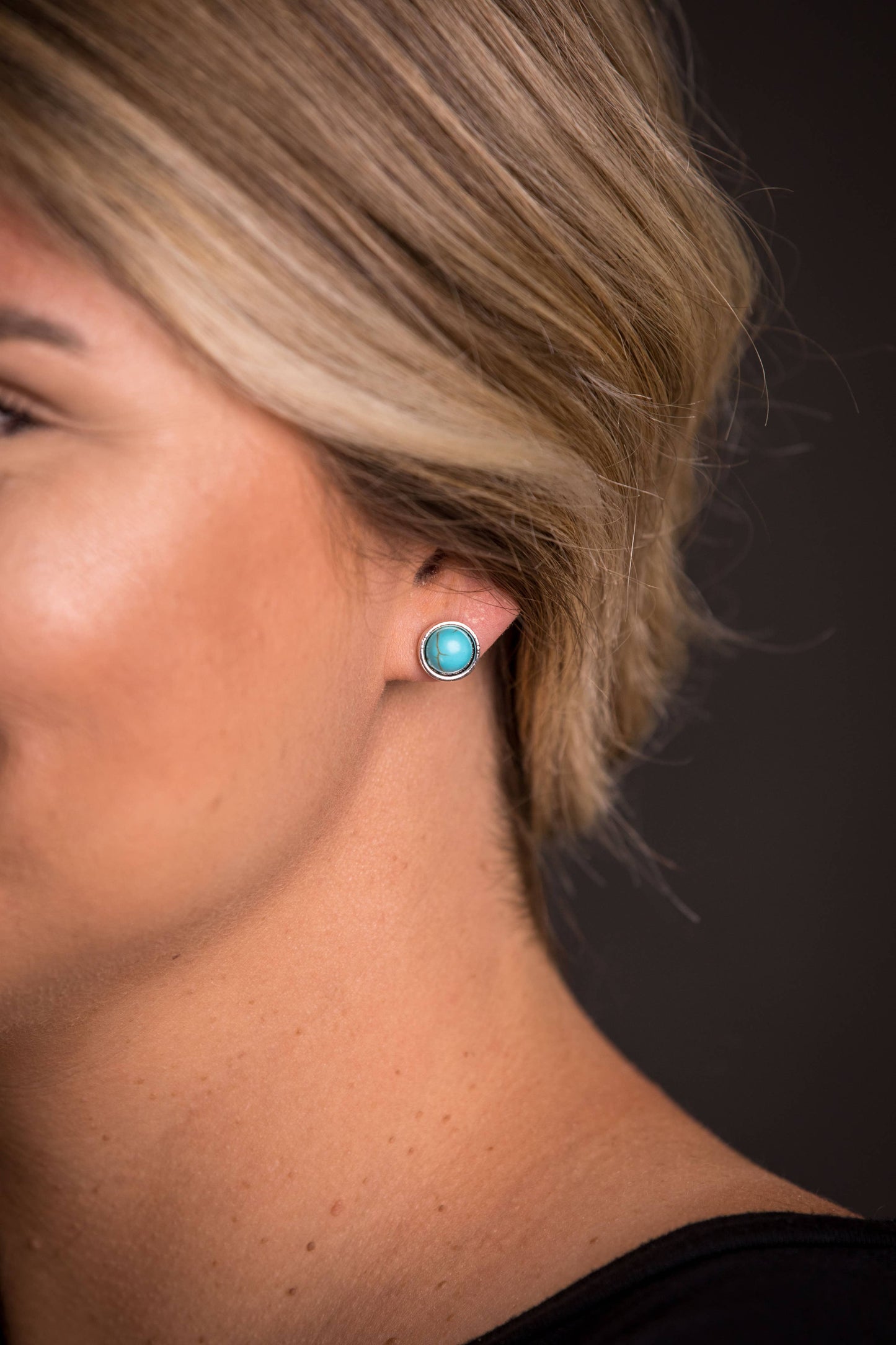 West & Co. - Burnished Silver with Inlayed Turq Stud Earrings