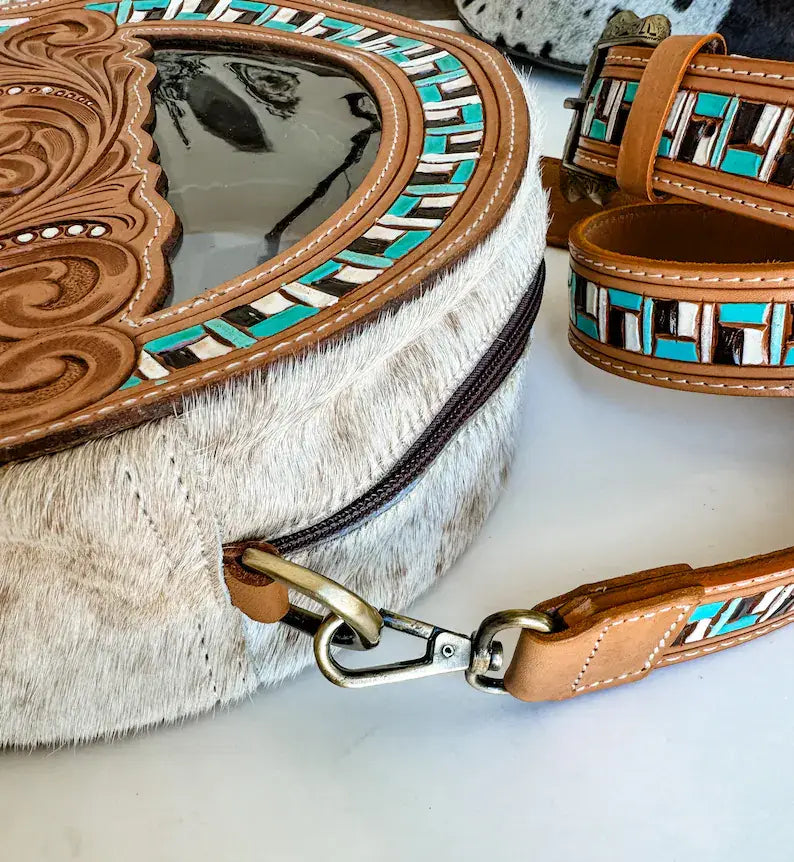 Boho Ranch Shop - JANIE CLEAR ROUND crossbody | hand tooled western festival: TAN