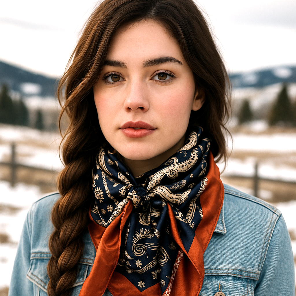 Rodeo Drive - 35X35" Navy and Rust Floral Paisley Wild Rag / Scarf WR3386