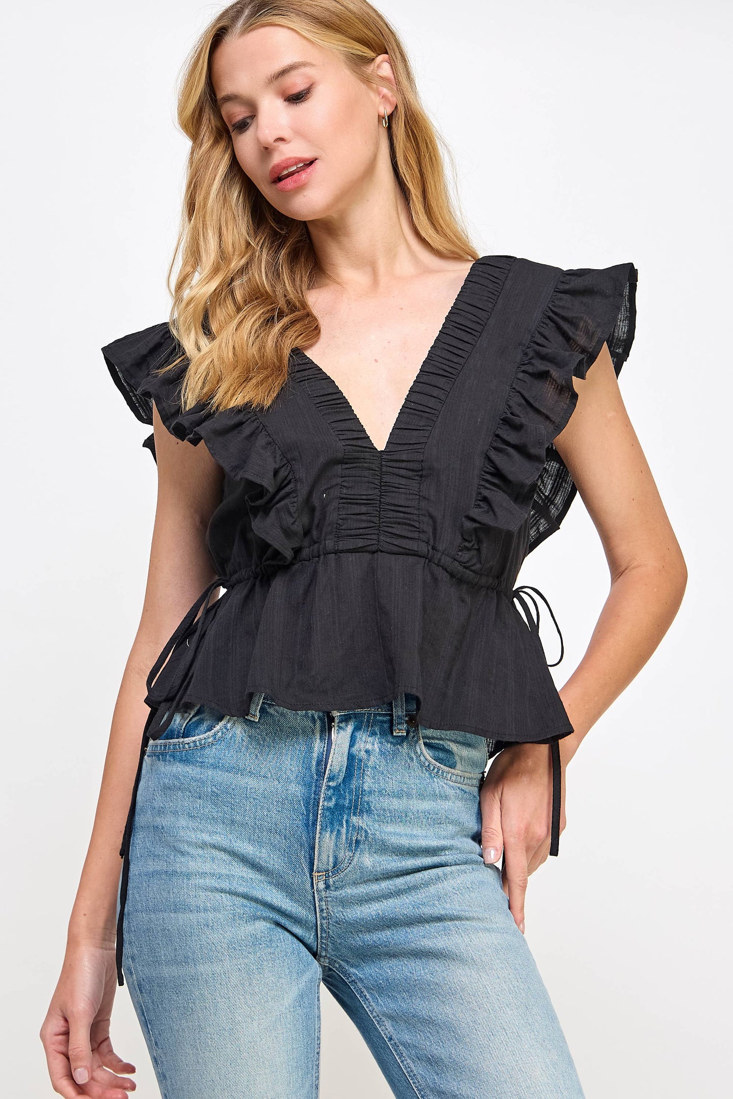 Strut & Bolt - Smocked Detail Ruffle Top: FLAMINGO PINK