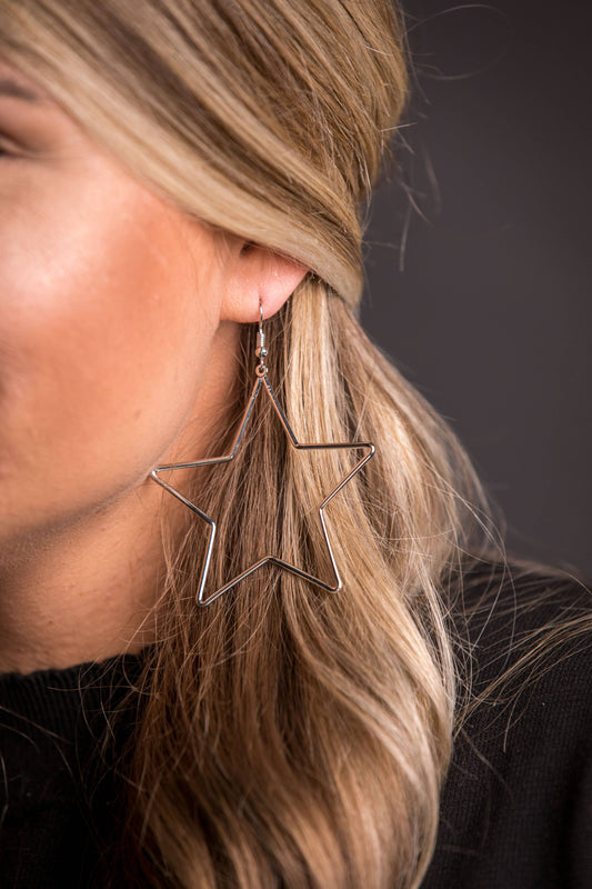 West & Co. - 3" Silver Star Earrings on Fishhook