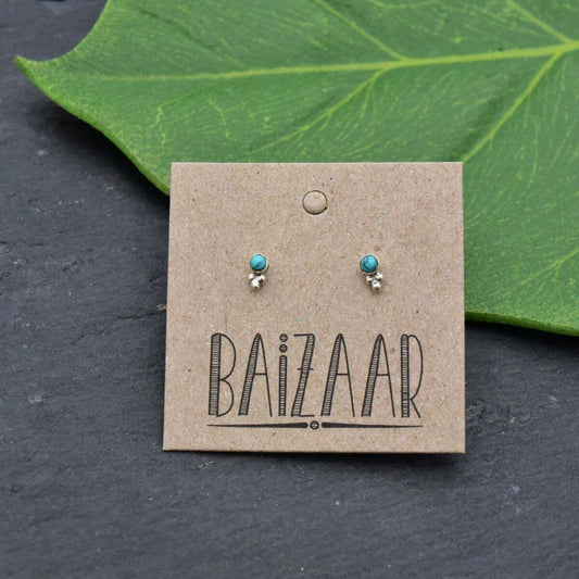 Baizaar - Sterling Silver Stone Stud Earring with Tiny Dot Decoration: Turquoise