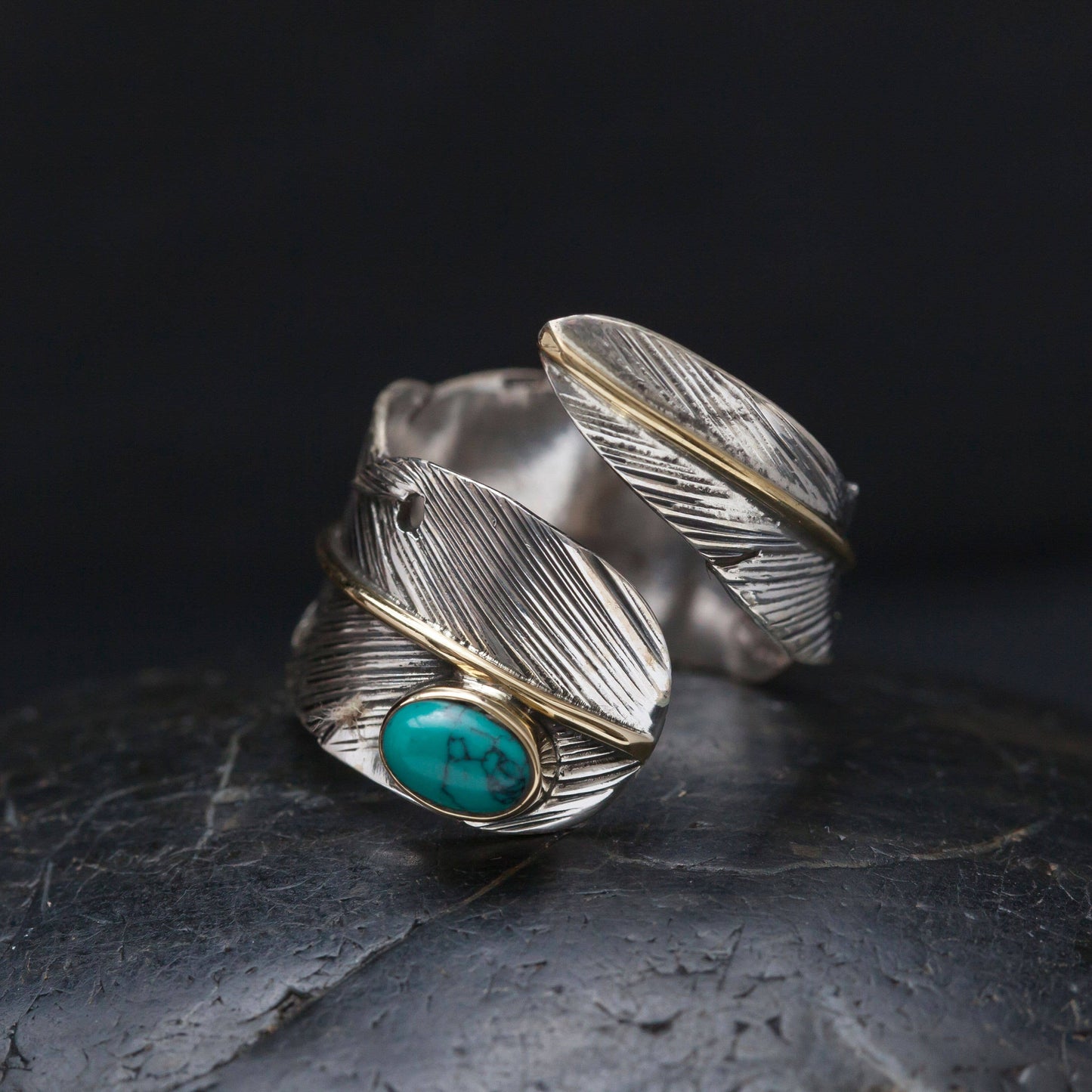 Baizaar - Sterling Silver Adjustable Wrapped Feather Ring: 7