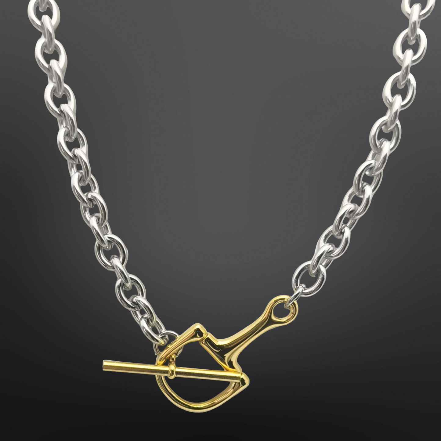Westrian International - Stainless Steel Equestrian Snaffle Bit Two Tone Necklace: 17.8”