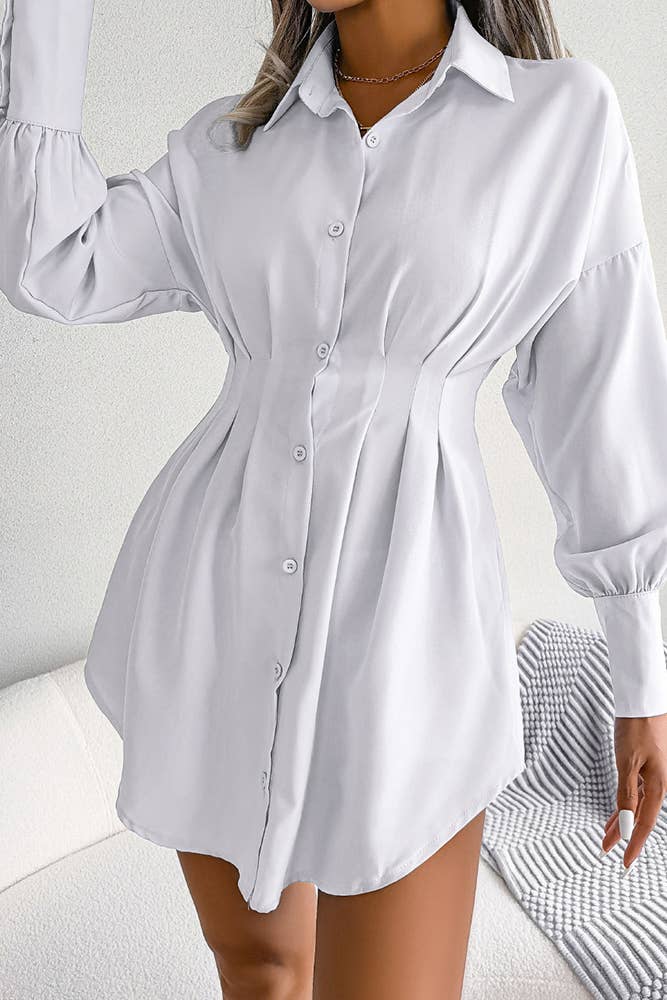 UNISHE - Plain Open Button High Waist Blouse Shirt Dress BJS026: White / S
