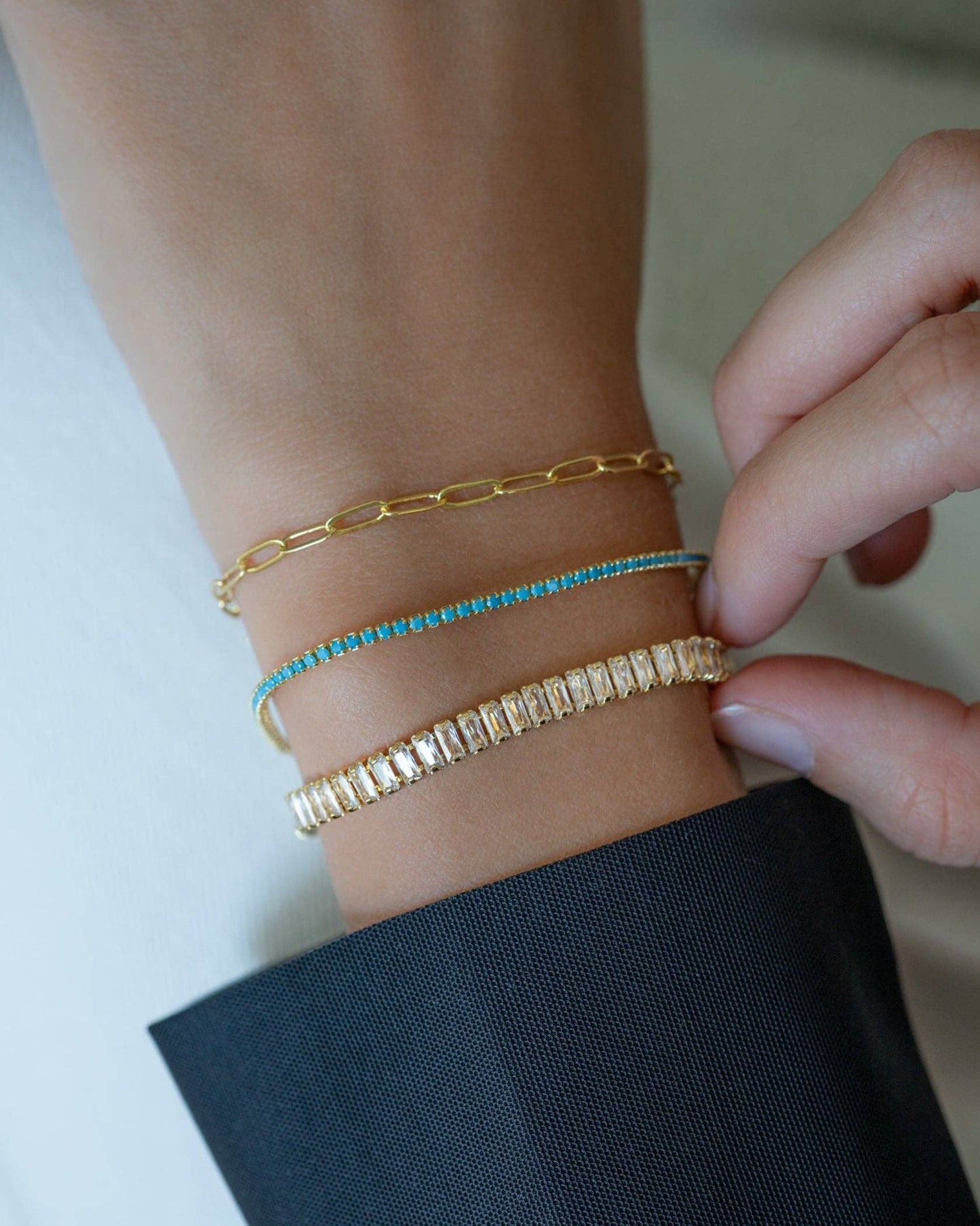 Sami Jewels - Turquoise Tennis Bracelet: Gold / 6.75" + 0.5" Ext.