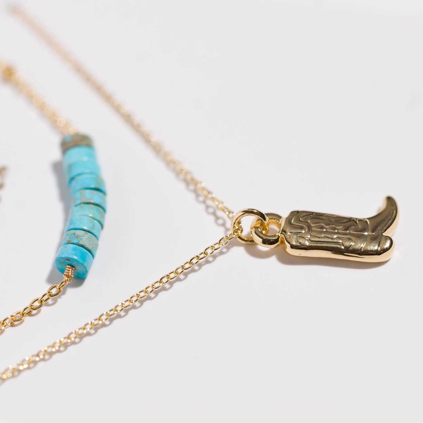 K'lani hair tie bracelets - "Stride" Gold Boot with Turquoise Necklace Set