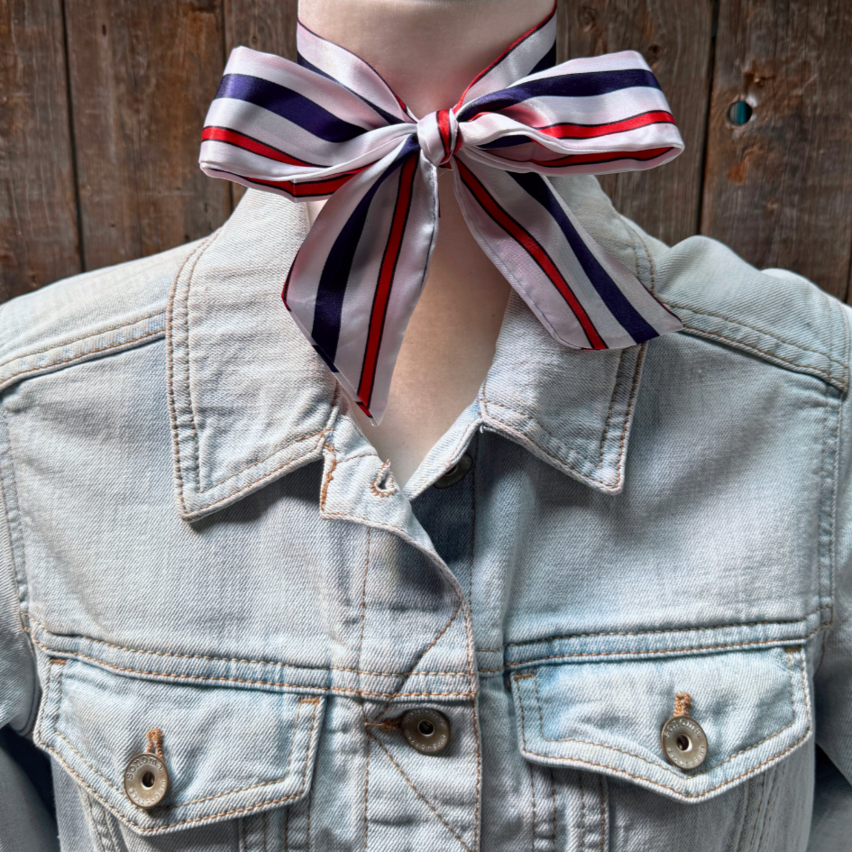 Rodeo Drive - Red, White and Blue Stripes Western Skinny Mini Wild Rag Scarf / Cowgirl Necktie #TW326