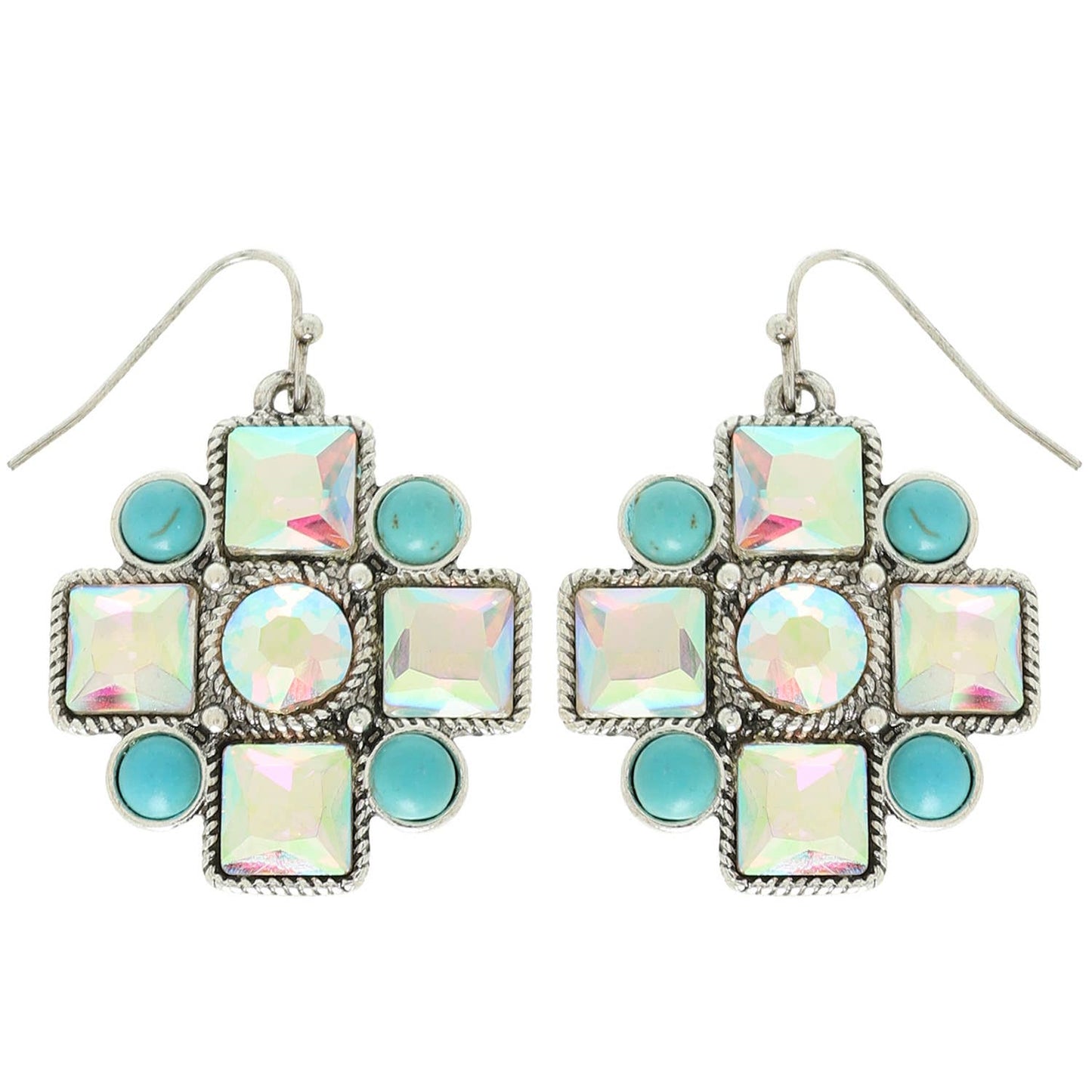 SP Sophia Collection - Western Crystal Turquoise Cross Earrings : Iridescent