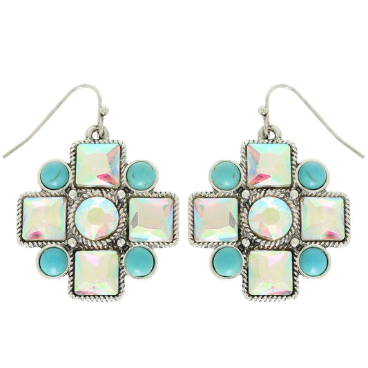 SP Sophia Collection - Western Crystal Turquoise Cross Earrings : Iridescent