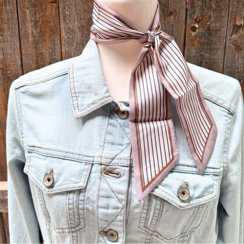 Rodeo Drive - Cream and Brown Western Skinny Mini Wild Rag Scarf / Cowgirl Necktie #TW101