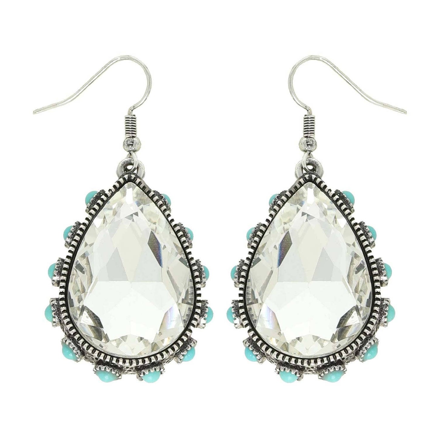 SP Sophia Collection - Western Teardrop Cut Gemstone Turquoise Earrings: Turquoise