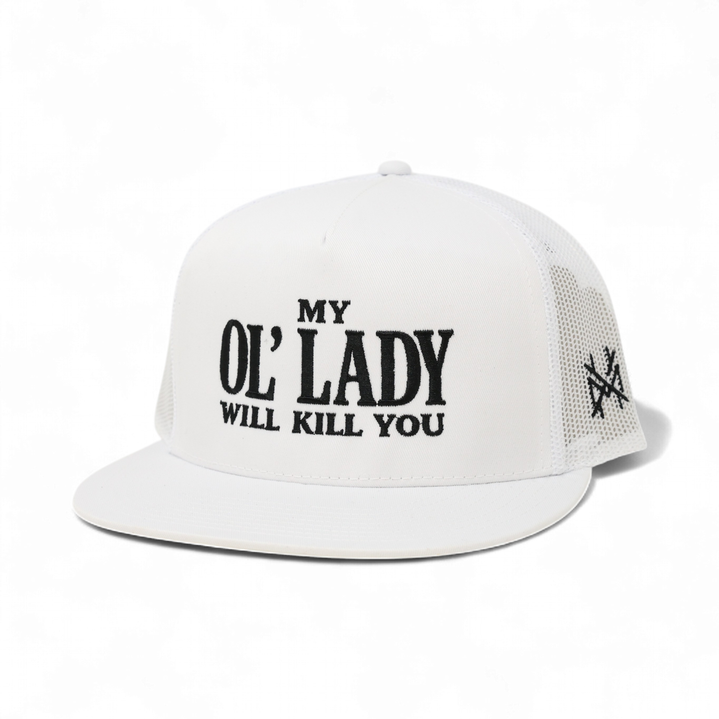 The Mad Hatter Co - My Ol Lady Will Kill You Trucker Hat: 7 Panel Bottomland/ Loden/ Bottomland