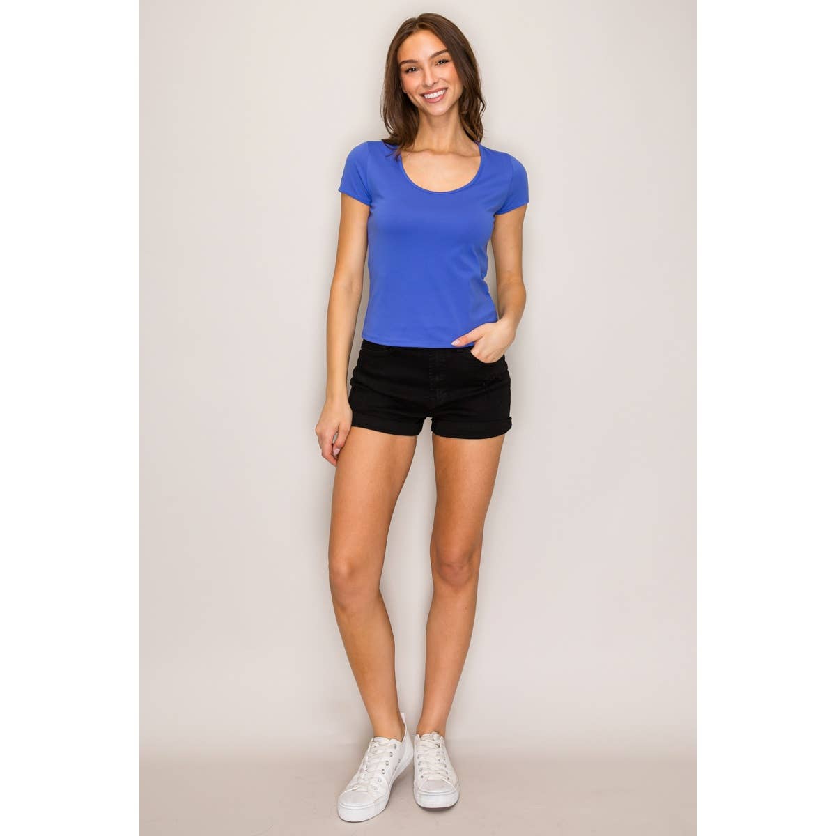 Popular 21 - Ultra Soft Scoop Neck Short Sleeve Top: Navy / S-M-L(2-2-2)