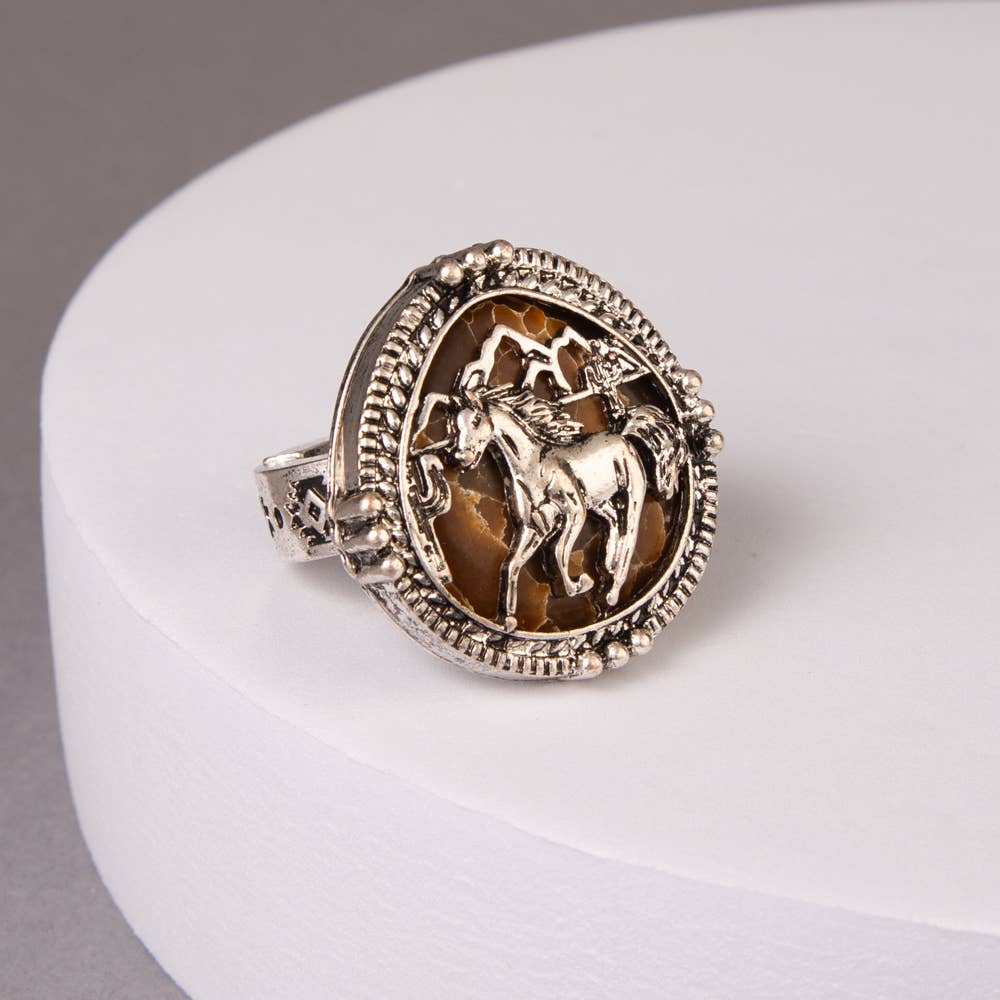 SP Sophia Collection - Western Horse Stretch Ring with Turquoise or Brown Accents: Blue