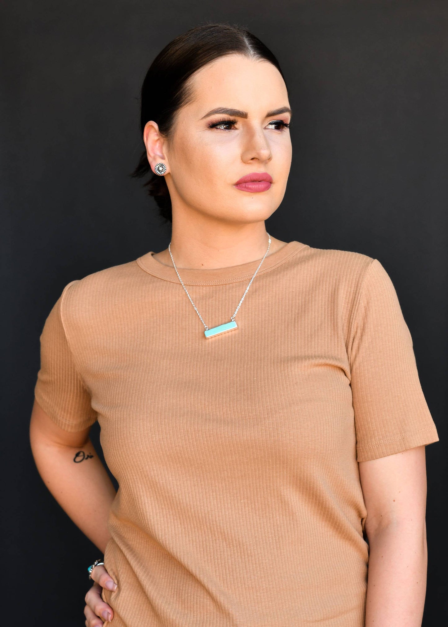 West & Co. - Dainty Silver Necklace w/Turq Bar