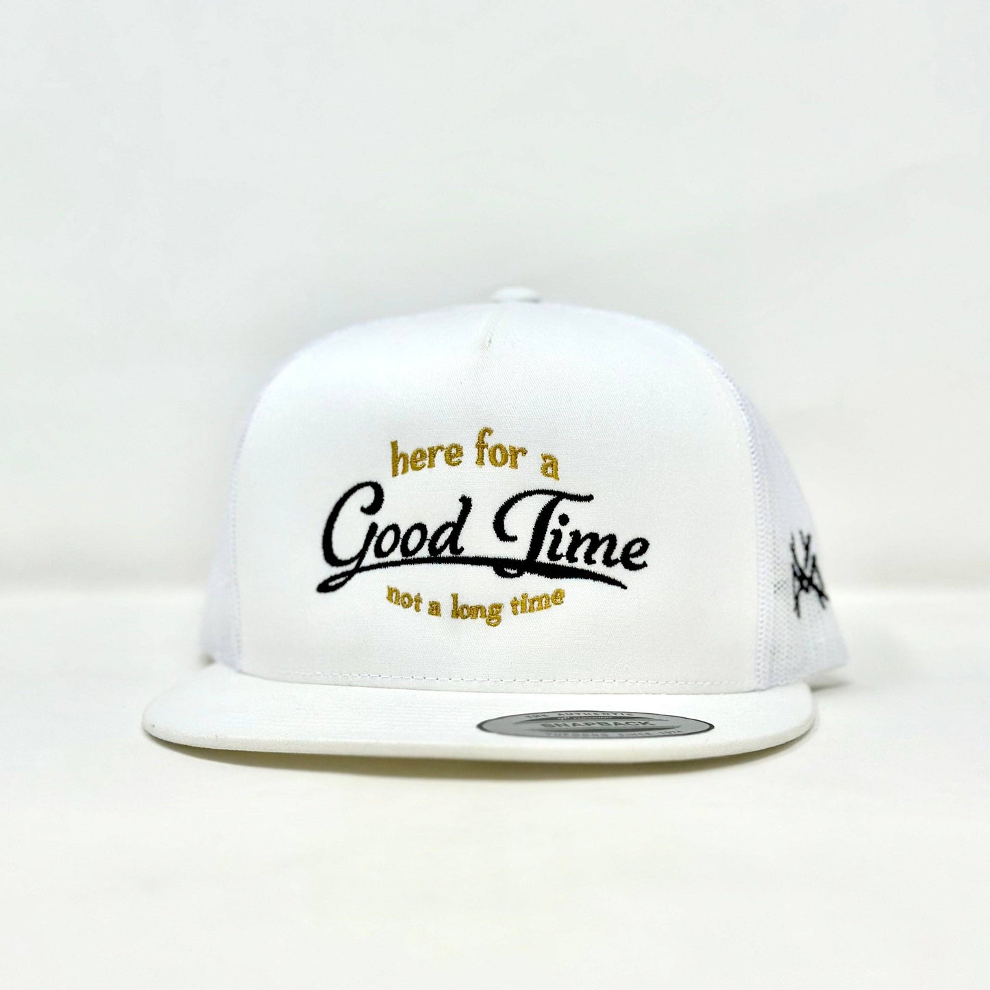 The Mad Hatter Co - MHC Here For a Good Time Trucker Hat: Black/ White Otto