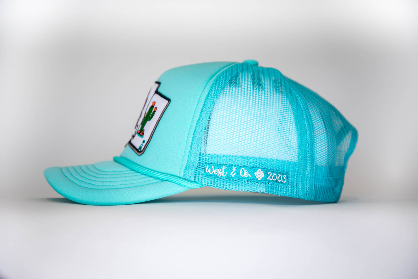 West & Co. - Turquoise Trucker Cap with Cactus Cards Patch