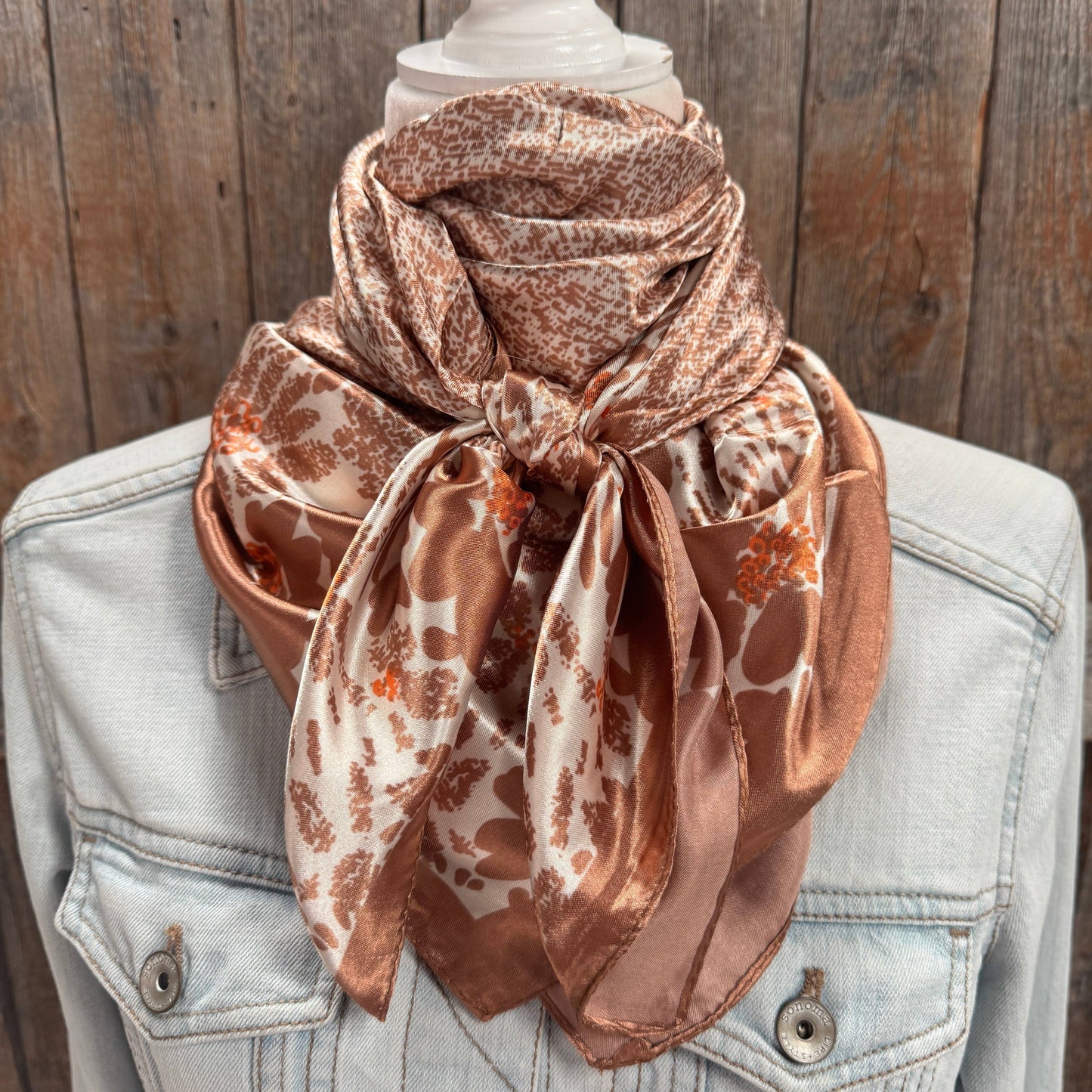 Rodeo Drive - 35X35" Cream and Brown Floral Wild Rag / Scarf WR3352