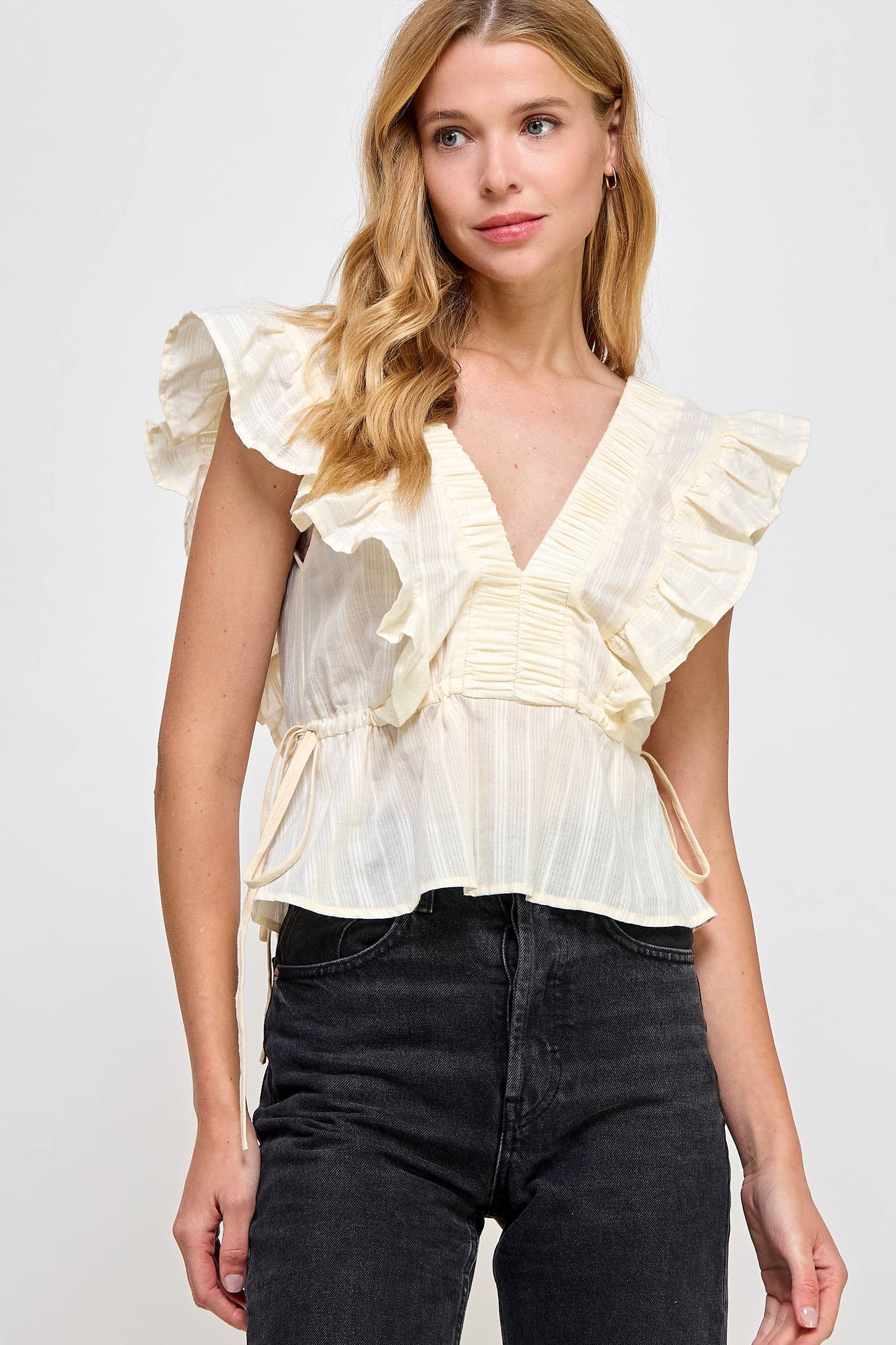 Strut & Bolt - Smocked Detail Ruffle Top: FLAMINGO PINK