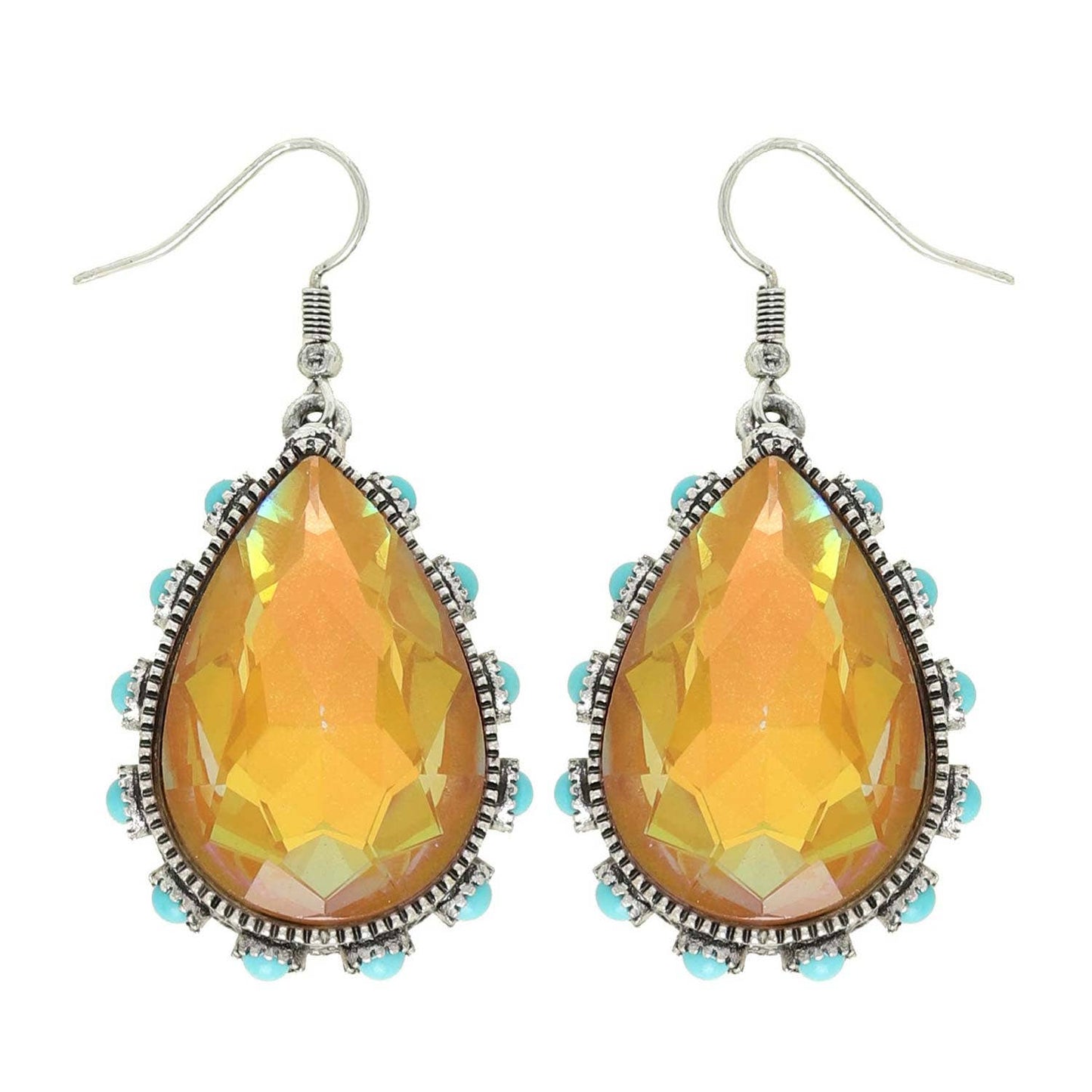SP Sophia Collection - Western Teardrop Cut Gemstone Turquoise Earrings: Turquoise