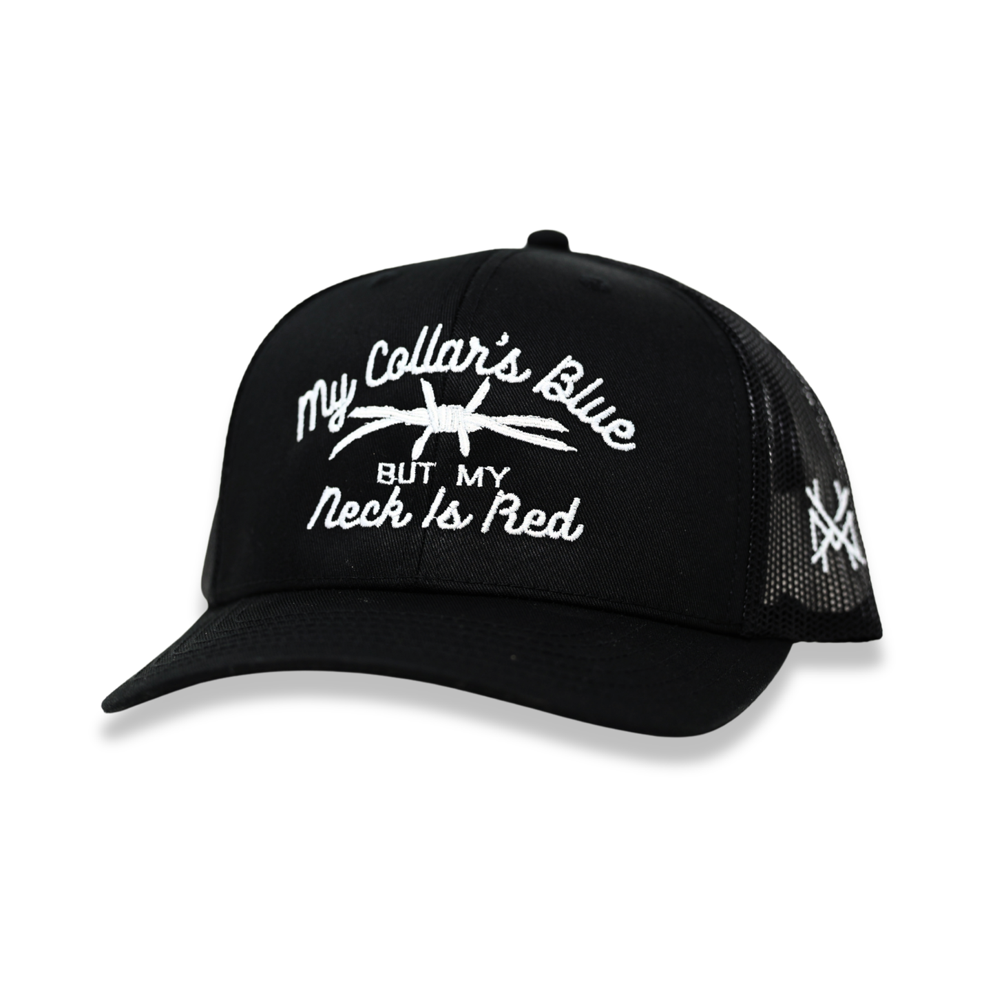 The Mad Hatter Co - My Collar's Blue but my Neck is Red Trucker Hat: Flat Bill Black