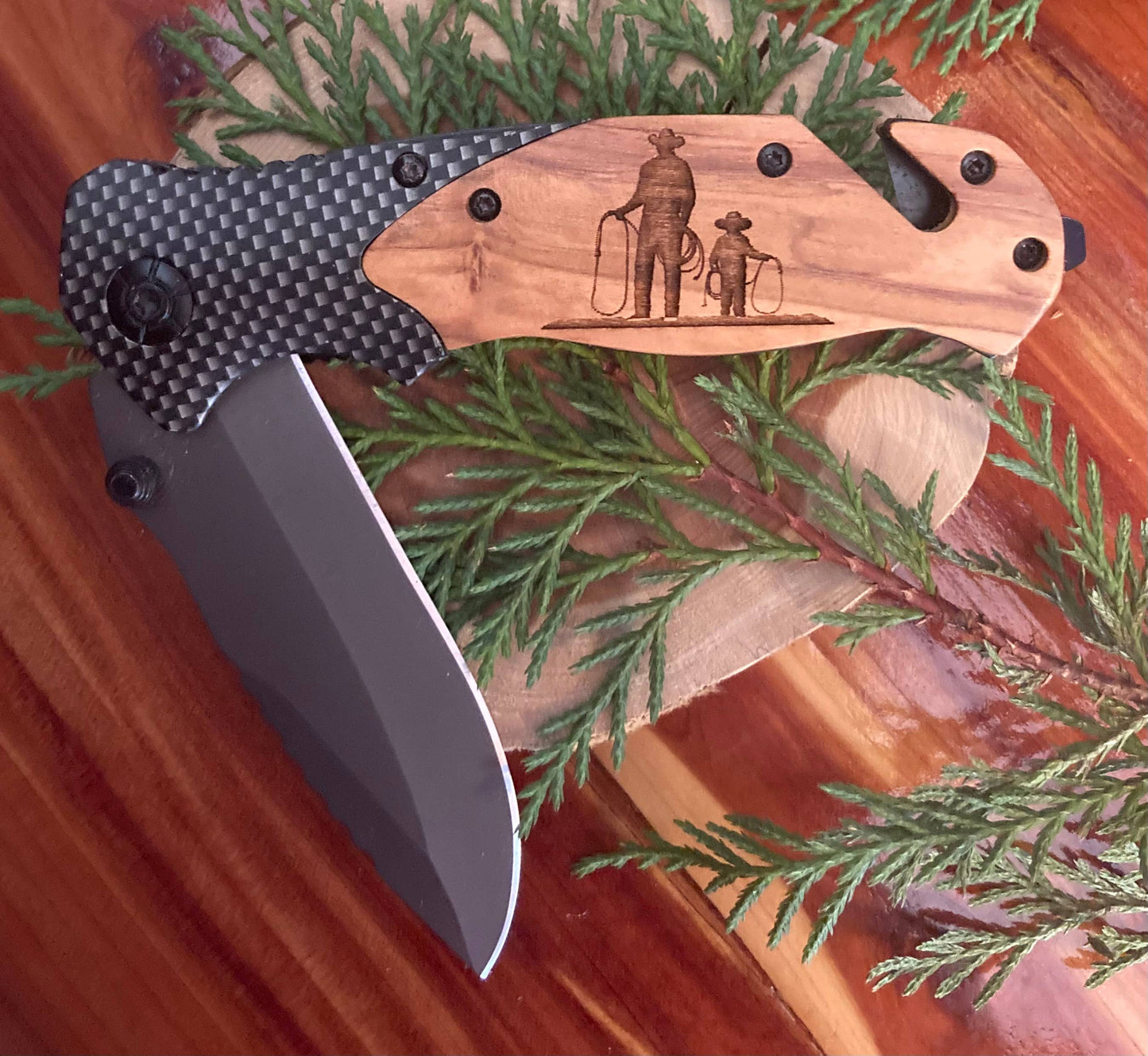 Quail Tail Laser Art - Dad/Son Cowboys Knife