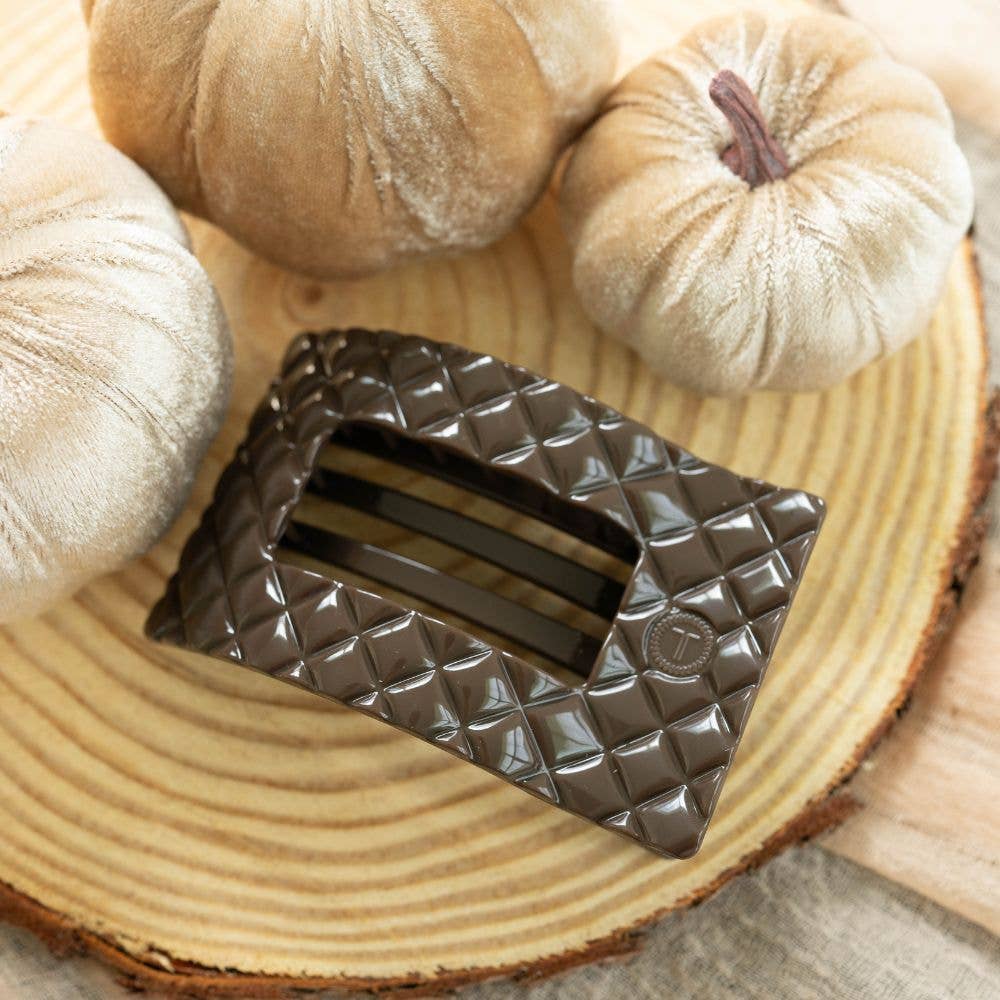 TELETIES - Flat Rectangle Hair Clip | Large | Truly Taupe Quilted