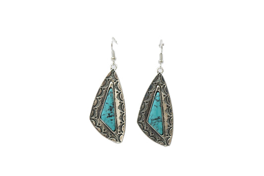 West & Co. - 2.5" Turq Triangular Earring w/ Silver Stamped Earring