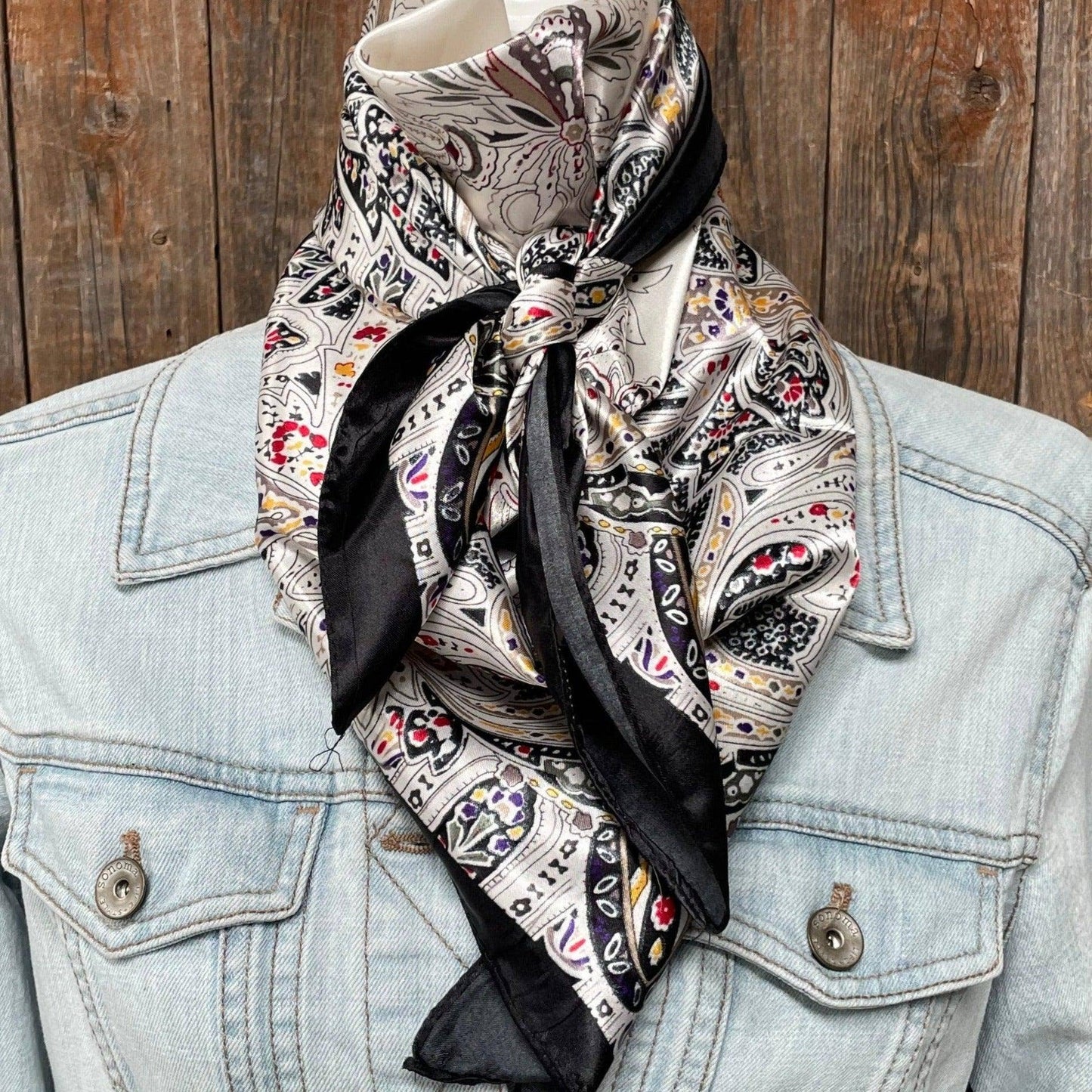 Rodeo Drive - 35X35"  Black Floral Wild Rag/Scarf WR3420