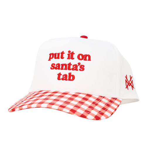 The Mad Hatter Co - Put it on Santa's Tab Christmas 2025 Trucker Hat : Retro Red Check/White
